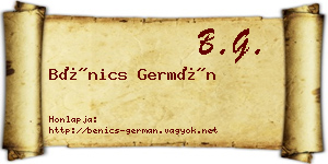 Bénics Germán névjegykártya